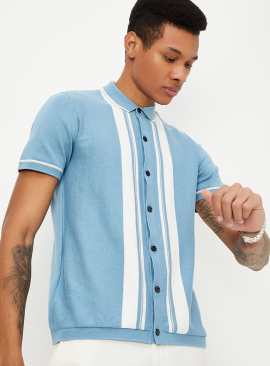 Men Striped Flat Knit Polo T-shirt