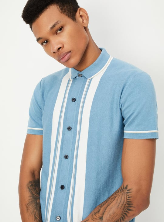 Men Striped Flat Knit Polo T-shirt