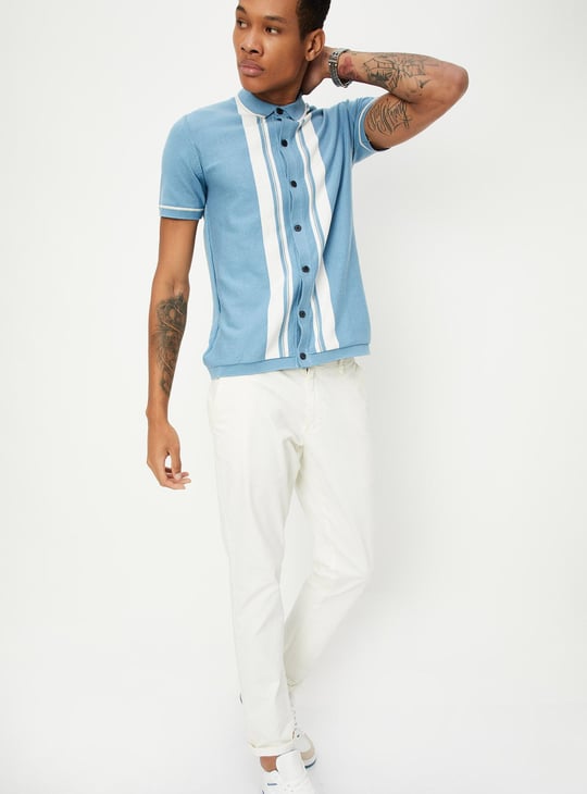 Men Striped Flat Knit Polo T-shirt