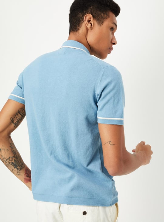 Men Striped Flat Knit Polo T-shirt