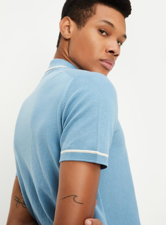 Men Striped Flat Knit Polo T-shirt