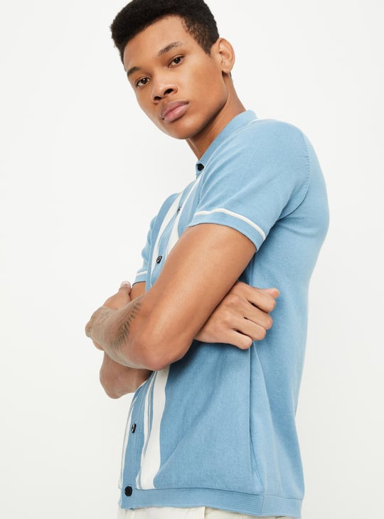 Men Striped Flat Knit Polo T-shirt