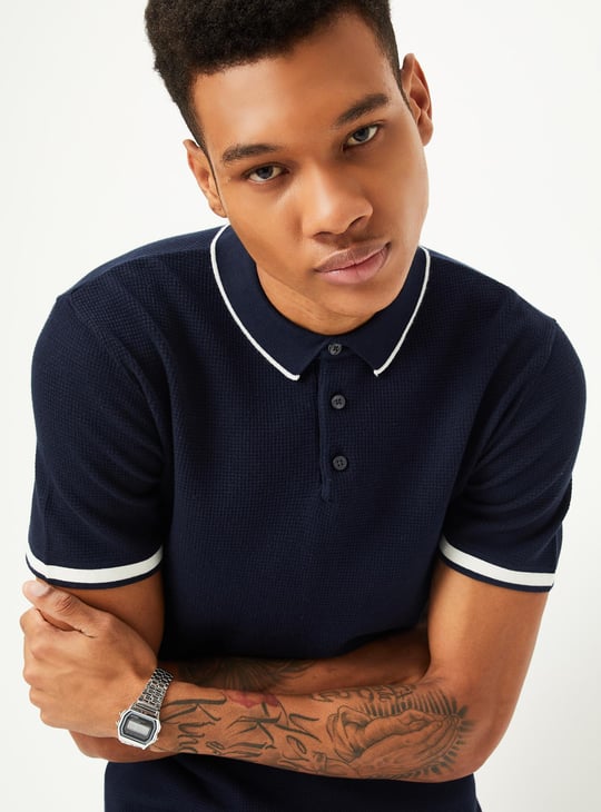 Men Slim Fit Flat Knit Polo T-shirt