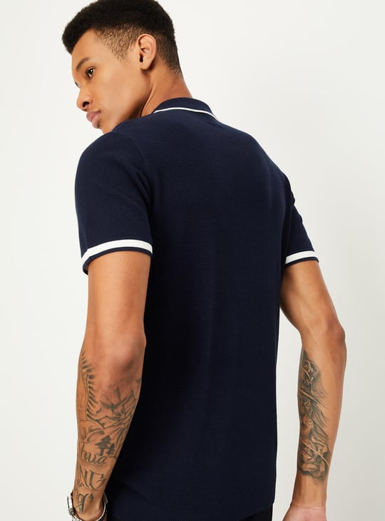 Men Slim Fit Flat Knit Polo T-shirt