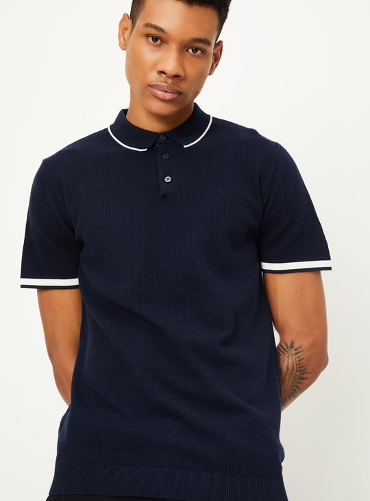 Men Slim Fit Flat Knit Polo T-shirt
