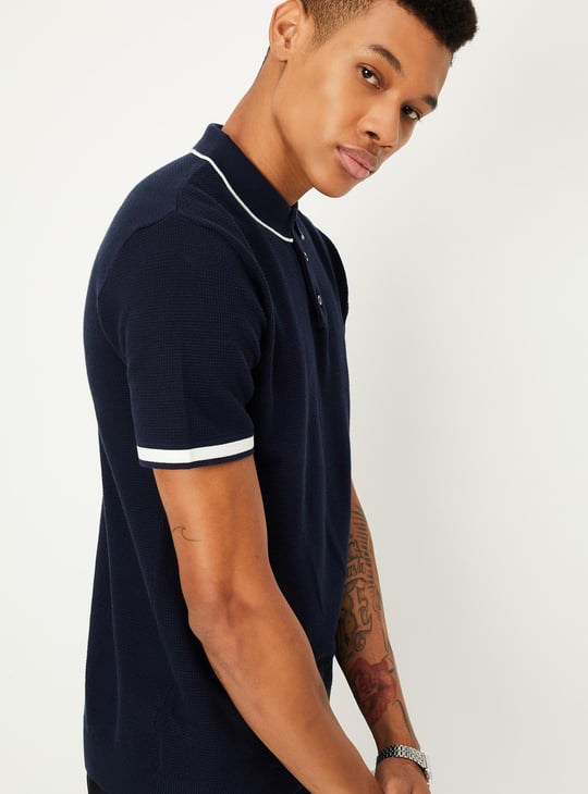 Men Slim Fit Flat Knit Polo T-shirt