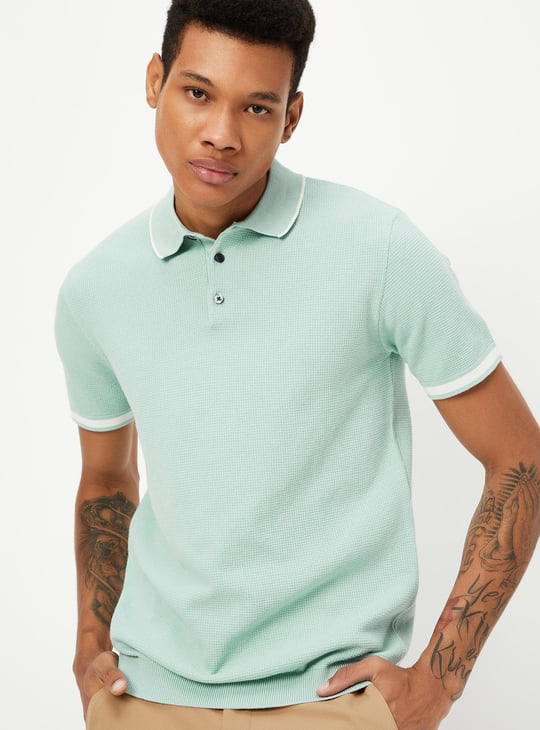 Men Slim Fit Flat Knit Polo T-shirt