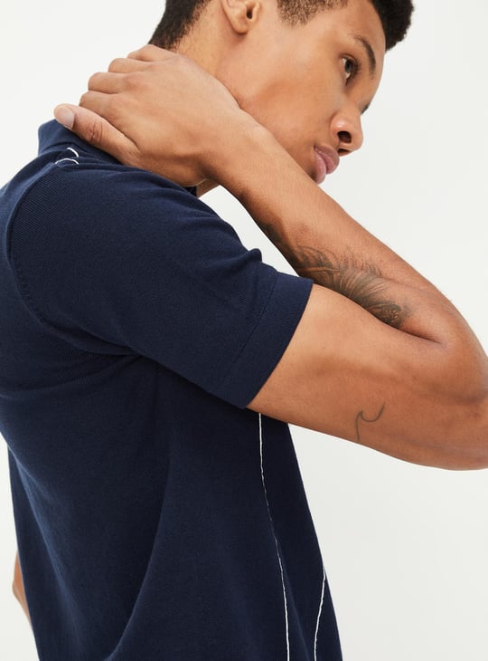 Men Striped Flat Knit Polo T-shirt