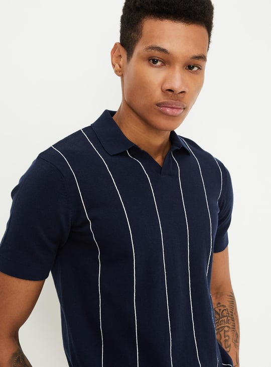 Men Striped Flat Knit Polo T-shirt