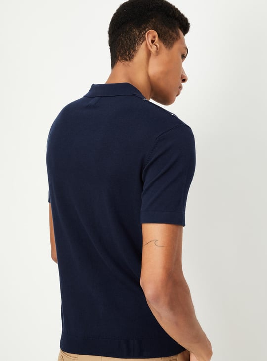 Men Striped Flat Knit Polo T-shirt