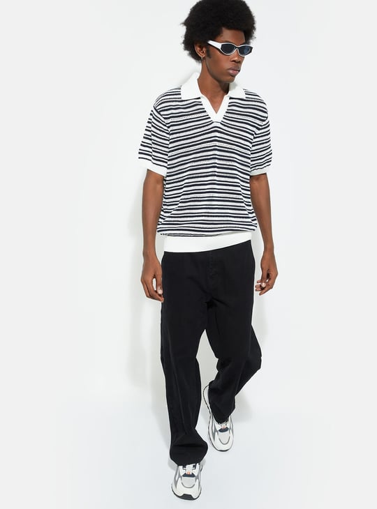 URB_N Men Oversized Striped Knit Polo T-shirt