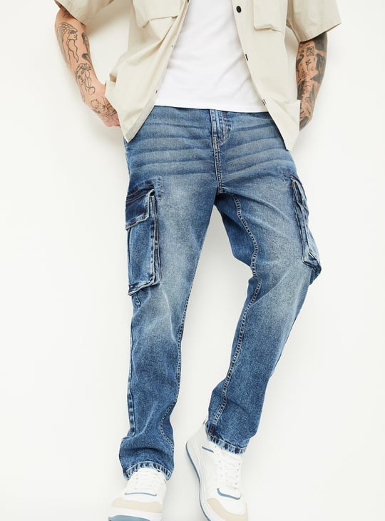 URB_N Men Carrot Fit Washed Cargo Jeans