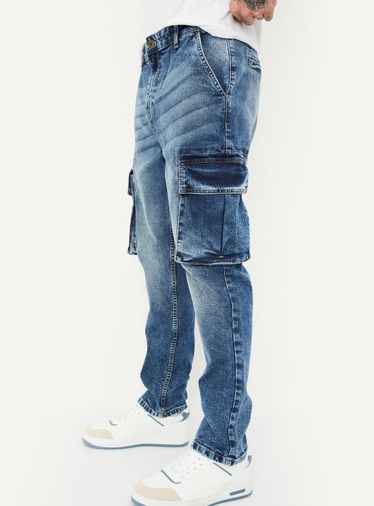URB_N Men Carrot Fit Washed Cargo Jeans