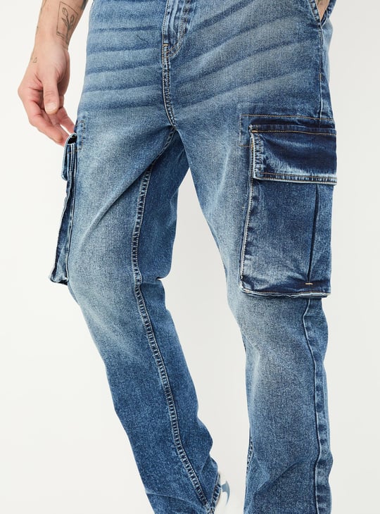 URB_N Men Carrot Fit Washed Cargo Jeans