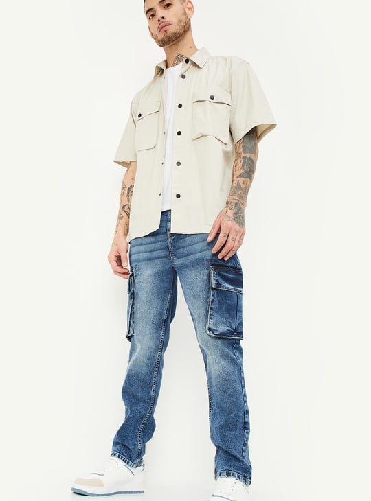 URB_N Men Carrot Fit Washed Cargo Jeans