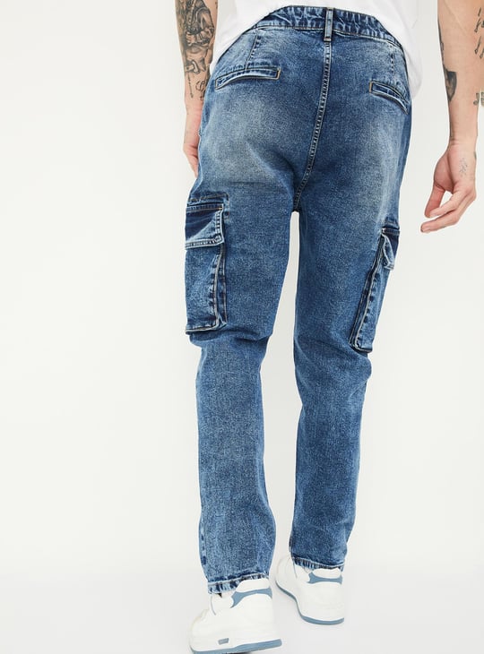 URB_N Men Carrot Fit Washed Cargo Jeans