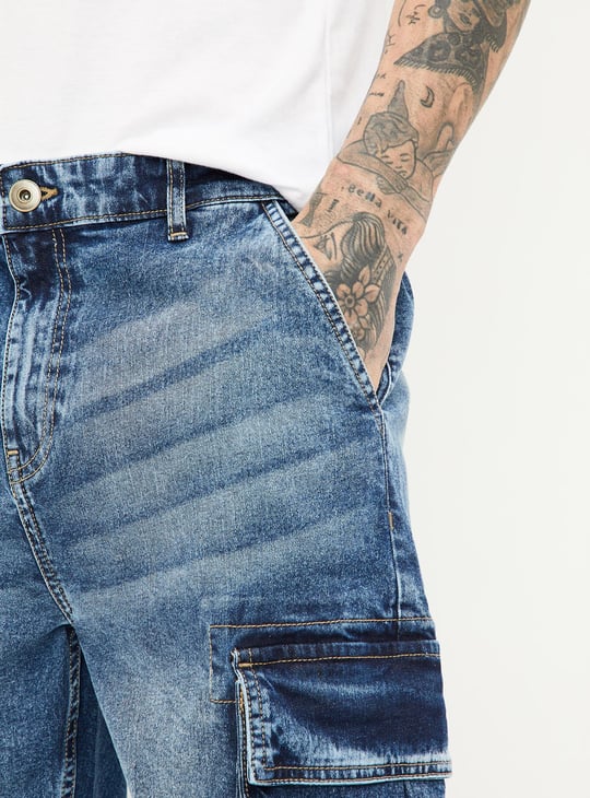 URB_N Men Carrot Fit Washed Cargo Jeans