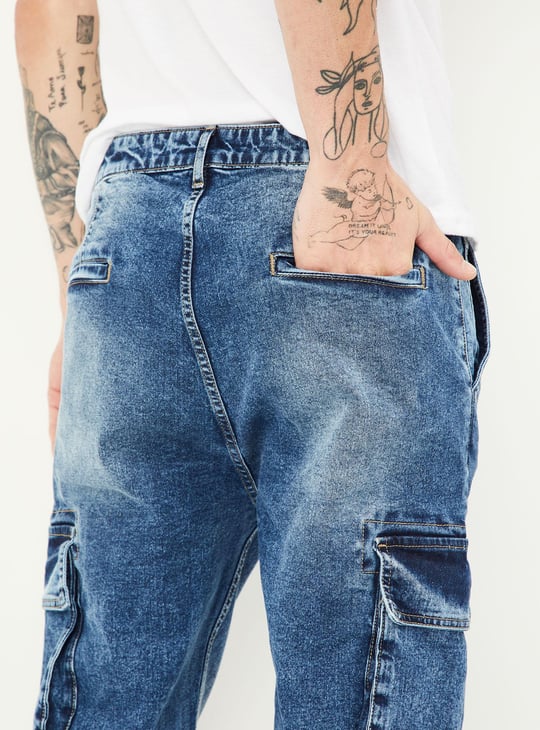 URB_N Men Carrot Fit Washed Cargo Jeans