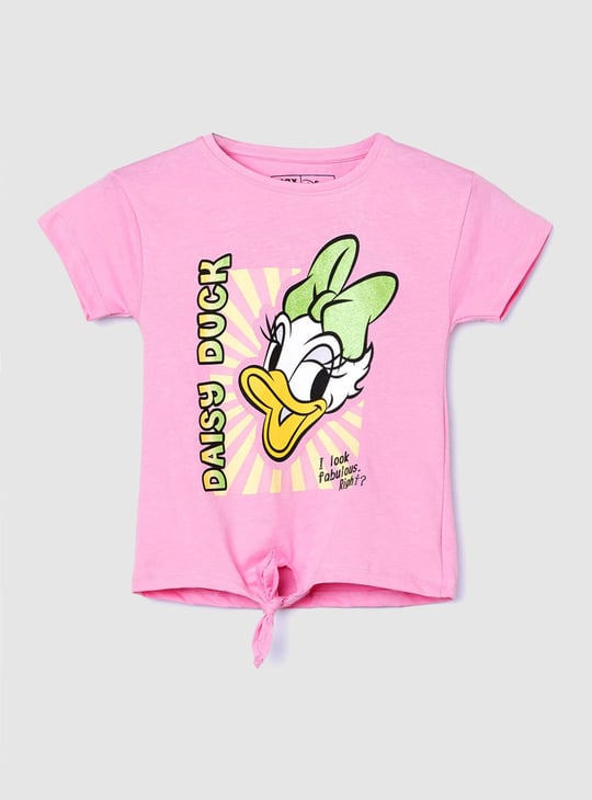 Girls Daisy Duck Print T-shirt with Knotted Hem