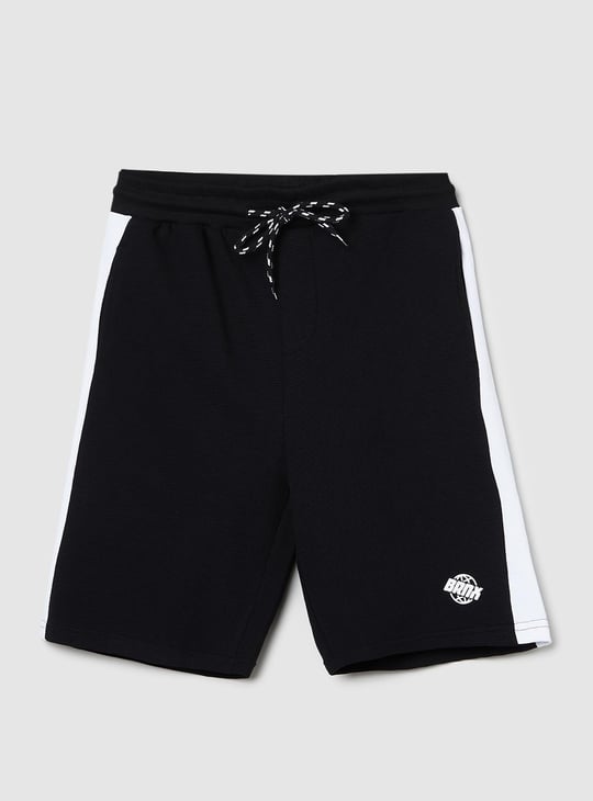 Boys Solid Ottoman Structured Knitted Shorts