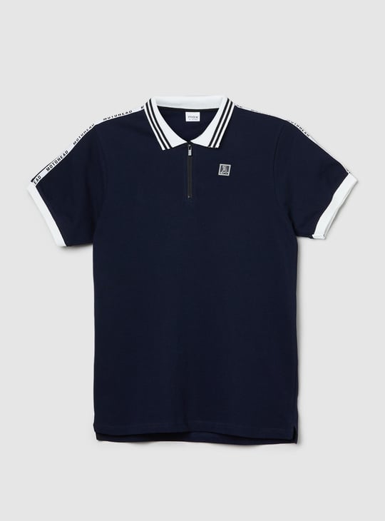 Boys Solid Zipper Polo T-shirt