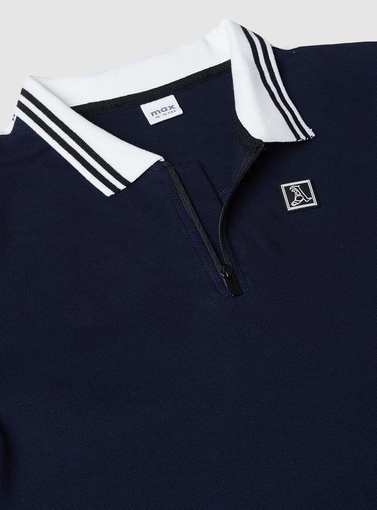Boys Solid Zipper Polo T-shirt