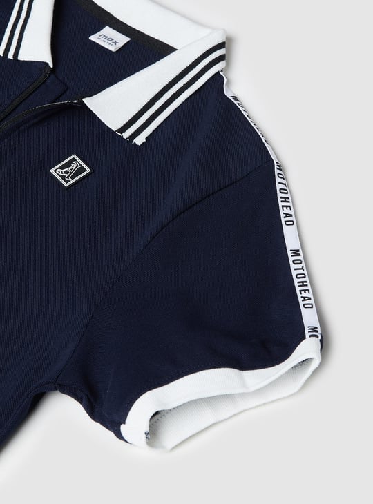 Boys Solid Zipper Polo T-shirt