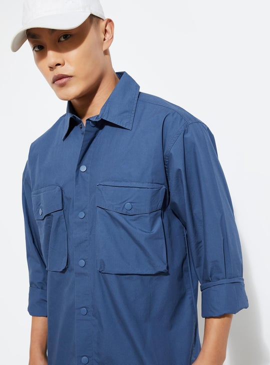URB_N Men Relaxed Fit Solid Flap Pocket Shirt