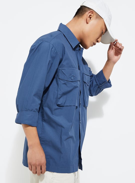 URB_N Men Relaxed Fit Solid Flap Pocket Shirt