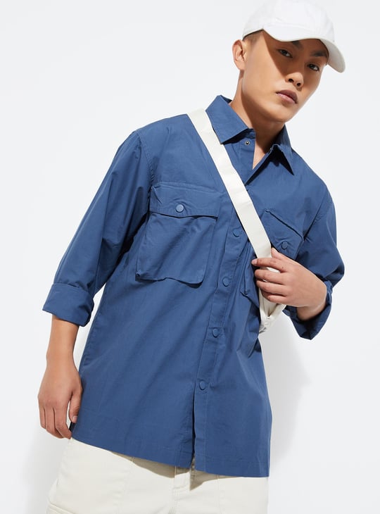 URB_N Men Relaxed Fit Solid Flap Pocket Shirt