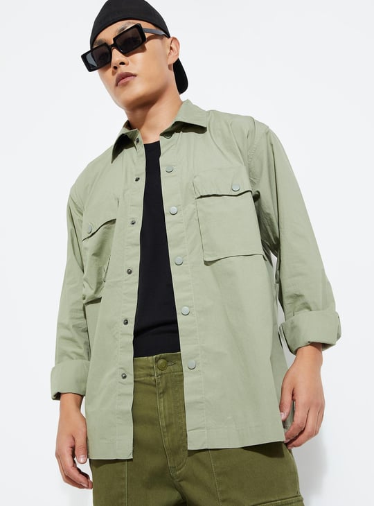 Buy URB_N Men Relaxed Fit Solid Flap Pocket Shirt Online at