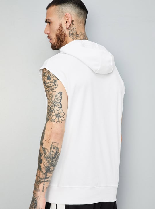 Men Printed Sleeveless Hooded T-shirt