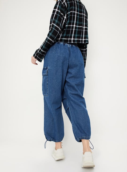 Women Parachute Fit Washed Cargo Jeans