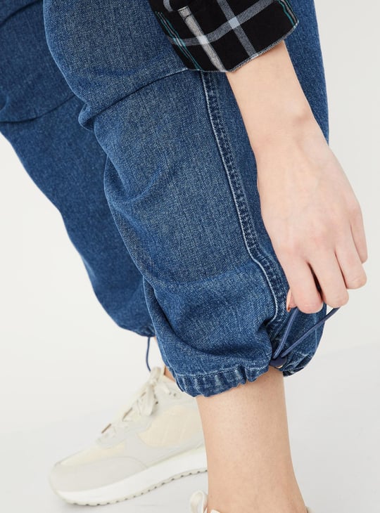 Women Parachute Fit Washed Cargo Jeans