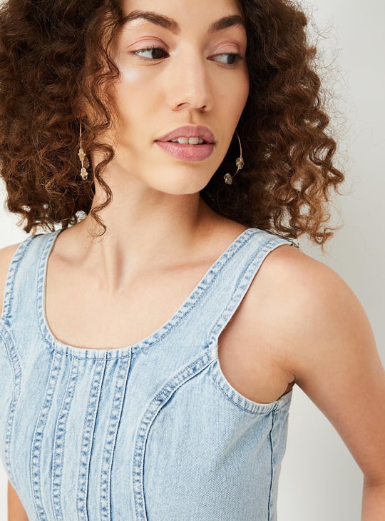 Women Pintuck Denim Bralette Top