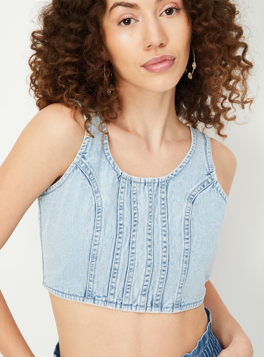 Women Pintuck Denim Bralette Top