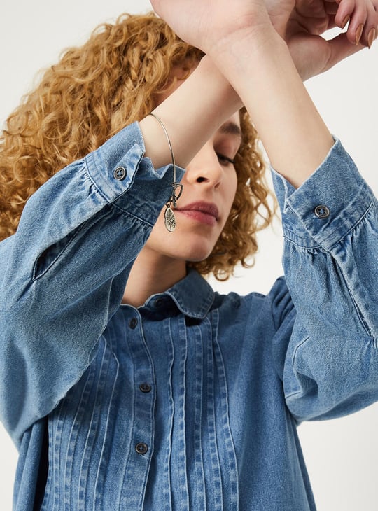 Women Solid Denim Shirt Dress