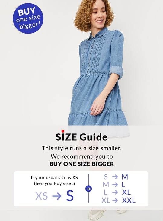Women Solid Denim Shirt Dress
