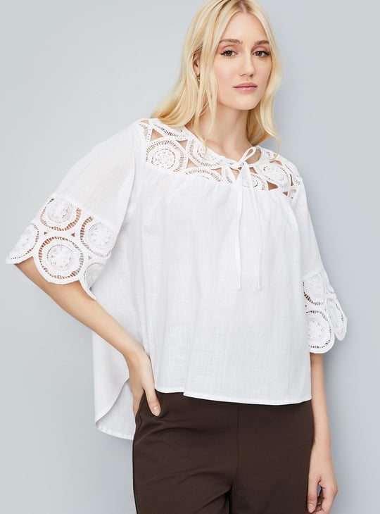 Women Crochet Lace Tie-Up Top | Lace