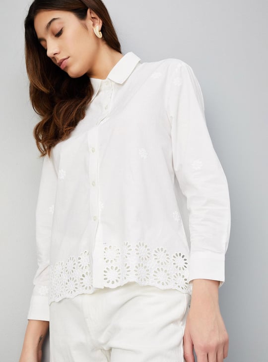 Women Embroidered Blouse with Schiffl Hem