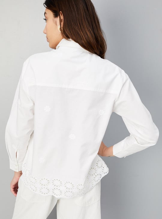 Women Embroidered Blouse with Schiffl Hem