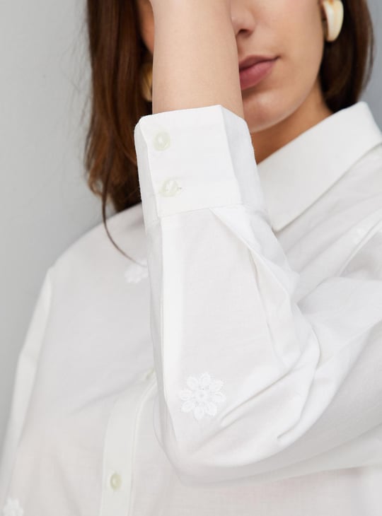 Women Embroidered Blouse with Schiffl Hem