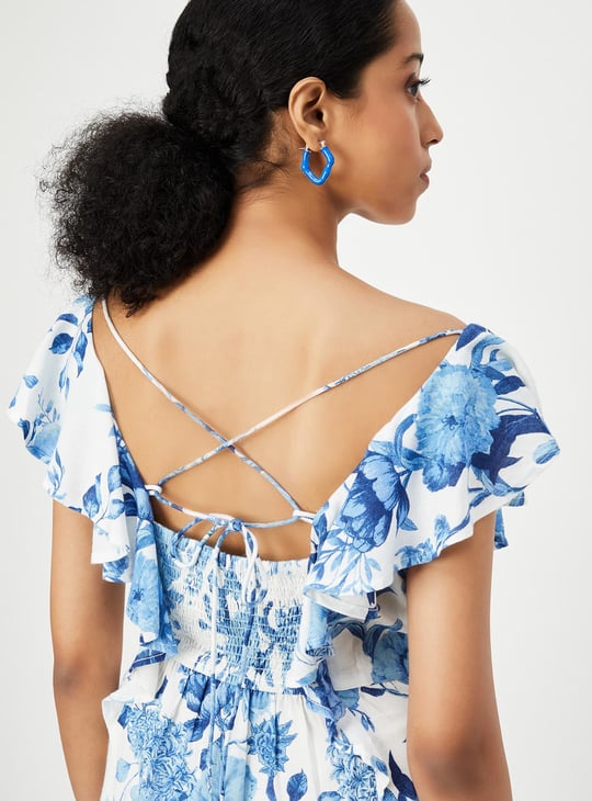 Women Printed Flutter Sleeve A-line Dress