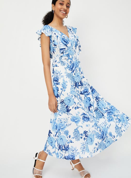 Women Printed Flutter Sleeve A-line Dress