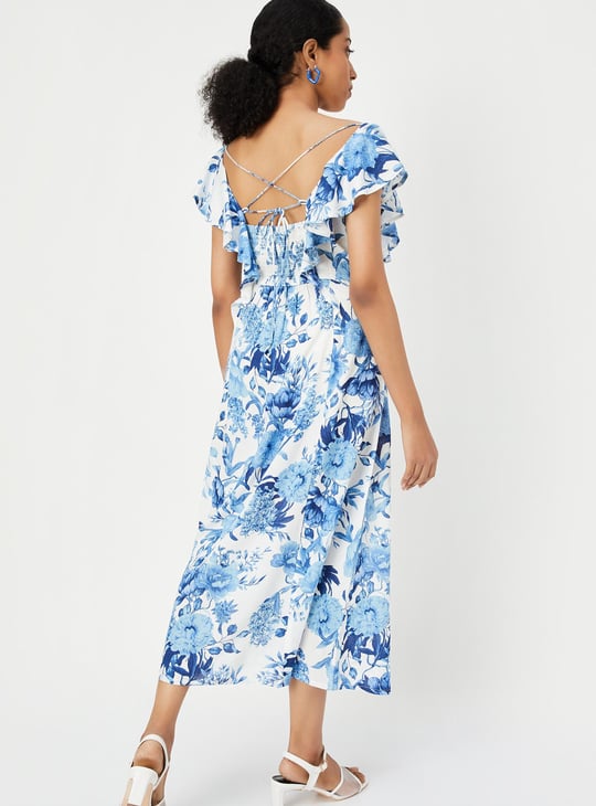 Women Printed Flutter Sleeve A-line Dress