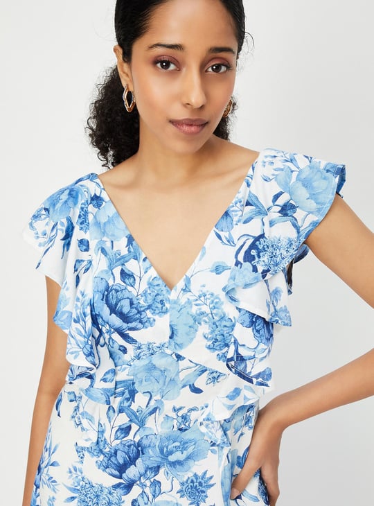 Women Printed Flutter Sleeve A-line Dress