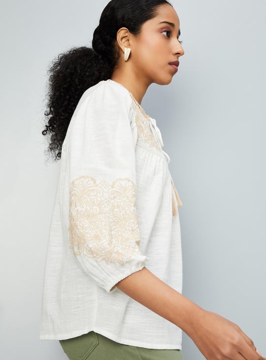 Women Embroidered Top | White | Embroidered