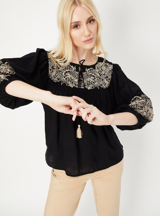 andmary Bella embroidery set tops black Bella embroidery set tops