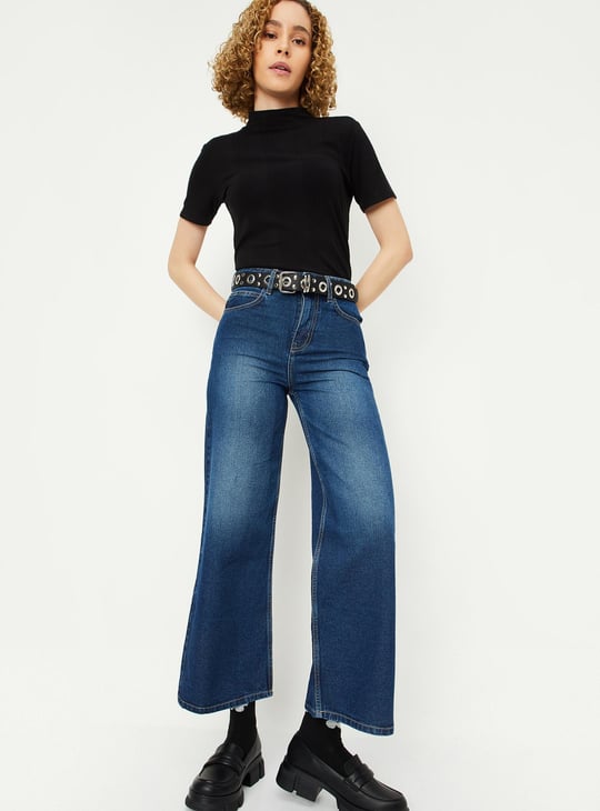 Women Washed Wide-Legged Jeans