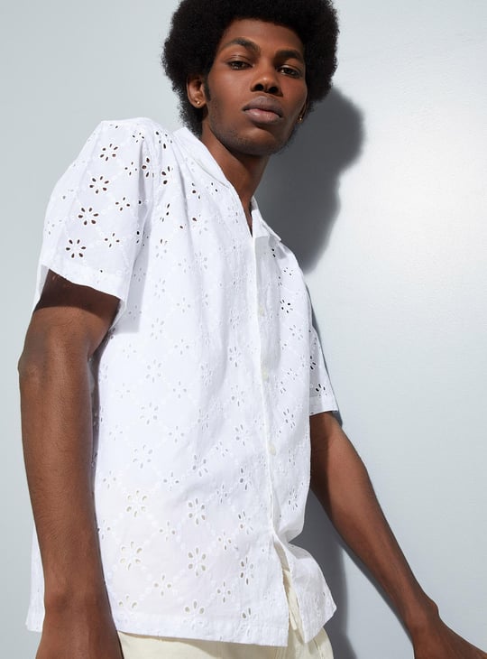 URB_N Men Relaxed Fit Schiffli Resort Shirt | Embroidered